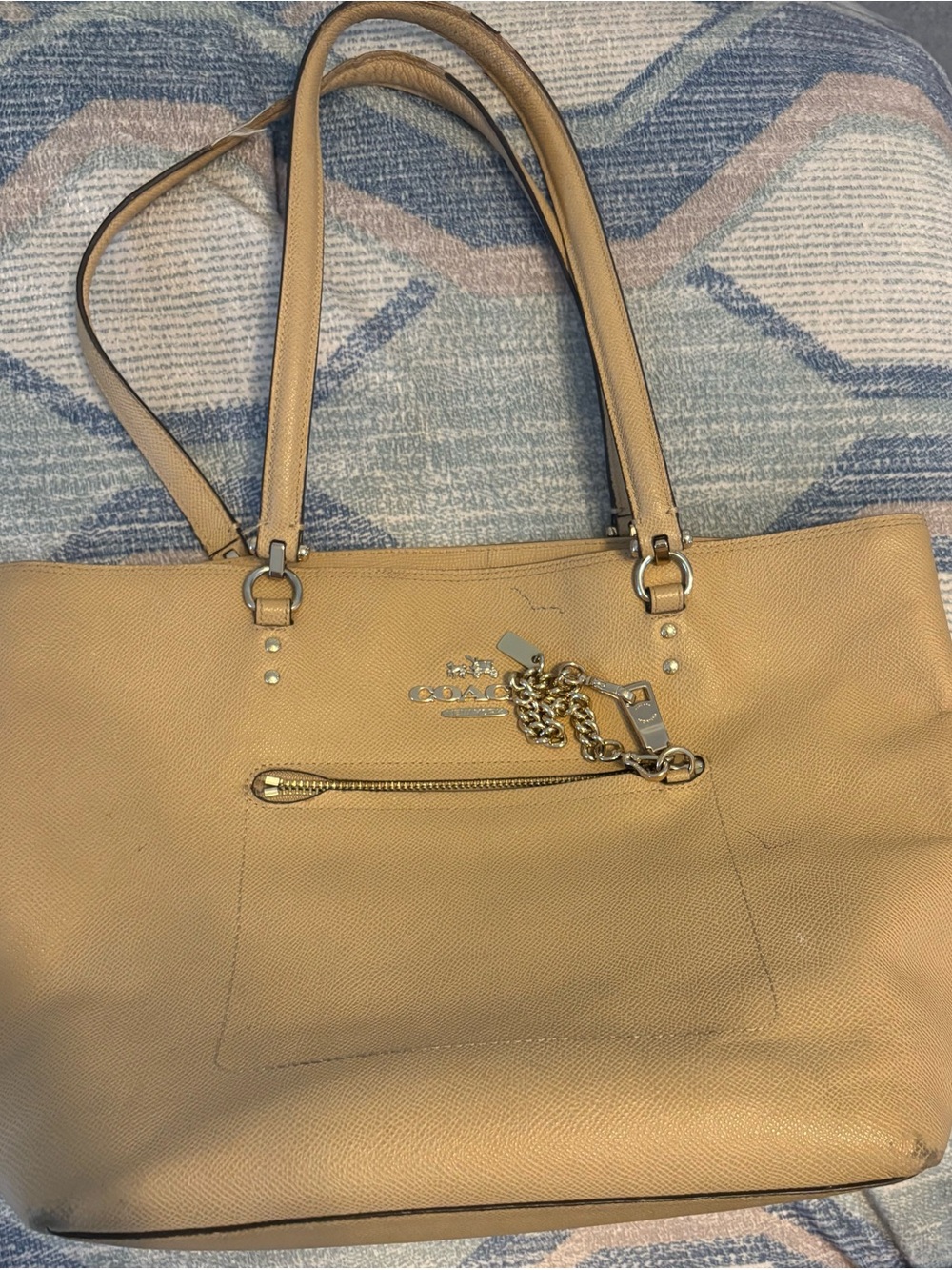 Coach Tan Leather Tote with Gold Chain Accent